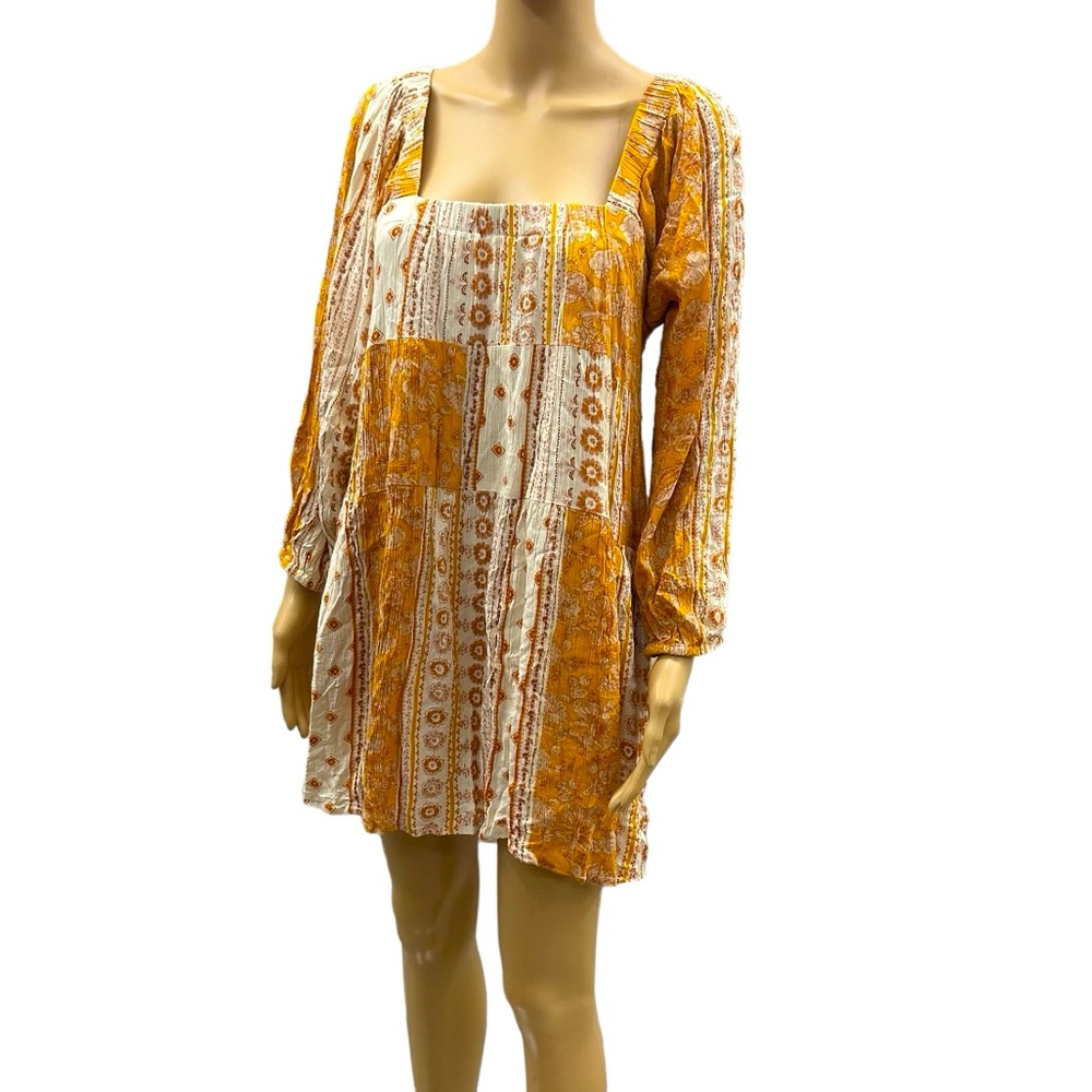 En Creme Yellow White Boho Mini Dress